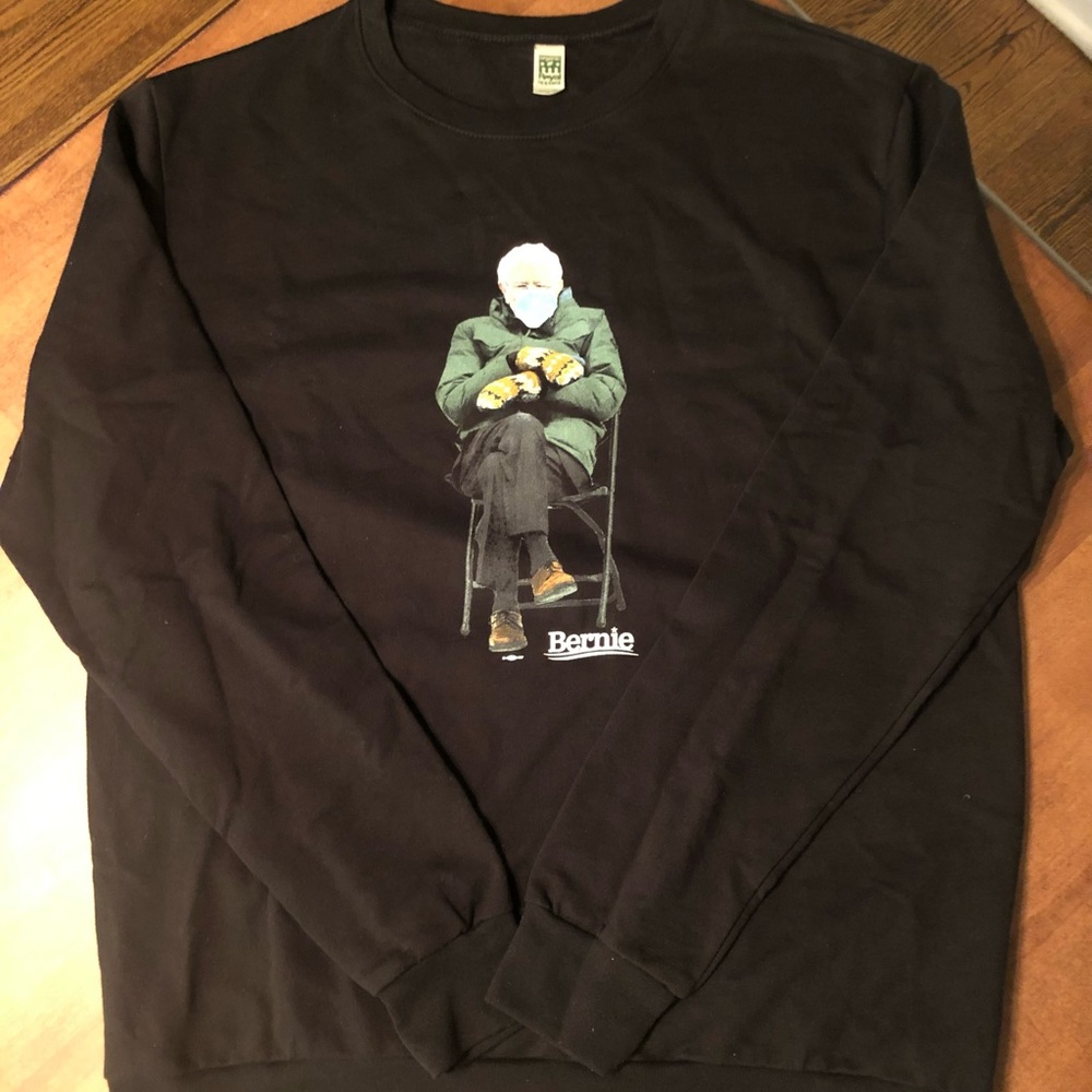 Bernie Sanders Crewneck Sweatshirt Royal Apparel, Mitten Bernie in Chair